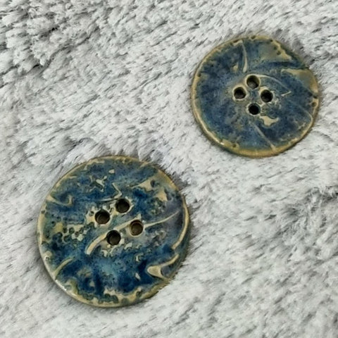Teal Blue Porcelain Yarn Buttons | Stylized Leaf Textured
