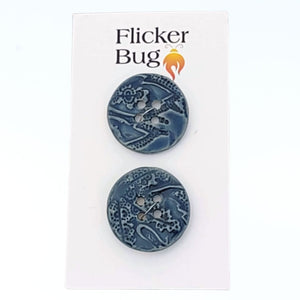 Blue Porcelain Yarn Buttons | Stylized Leaf Textured