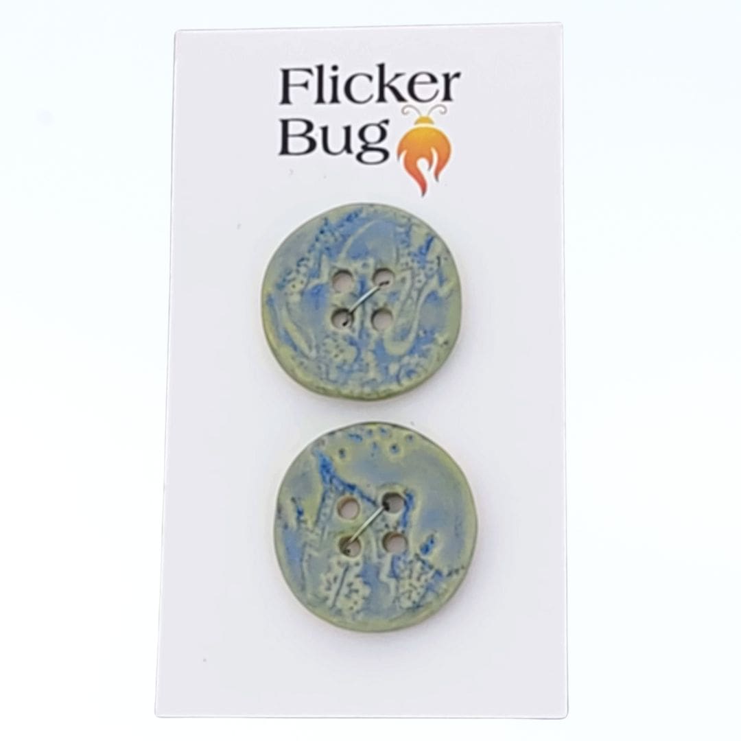 Mottled Blue Porcelain Yarn Buttons | Stylized Leaf Textured