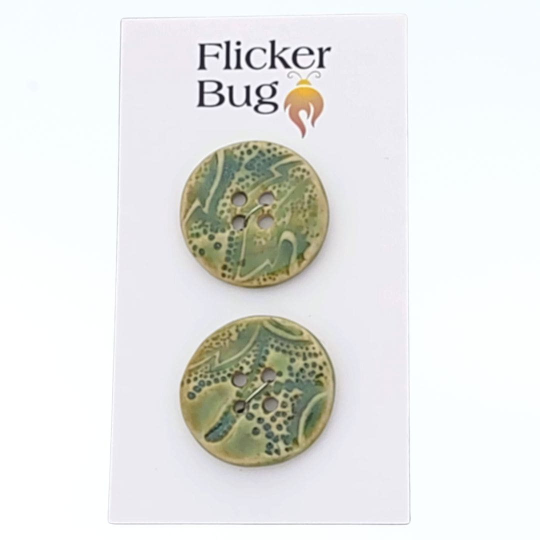 Turquoise Green Porcelain Yarn Buttons | Stylized Leaf Textured