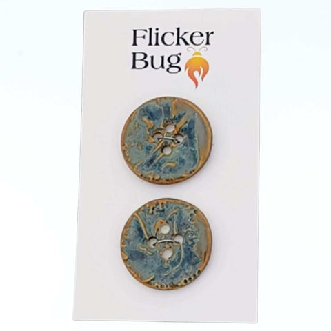 Rustic Teal Porcelain Yarn Buttons | Stylized Leaf Texture