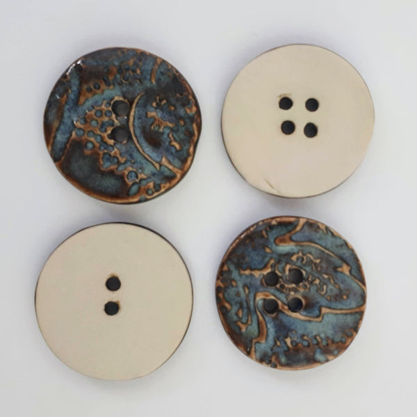 Blue Brown Porcelain Yarn Buttons |  Stylized Leaf Textured